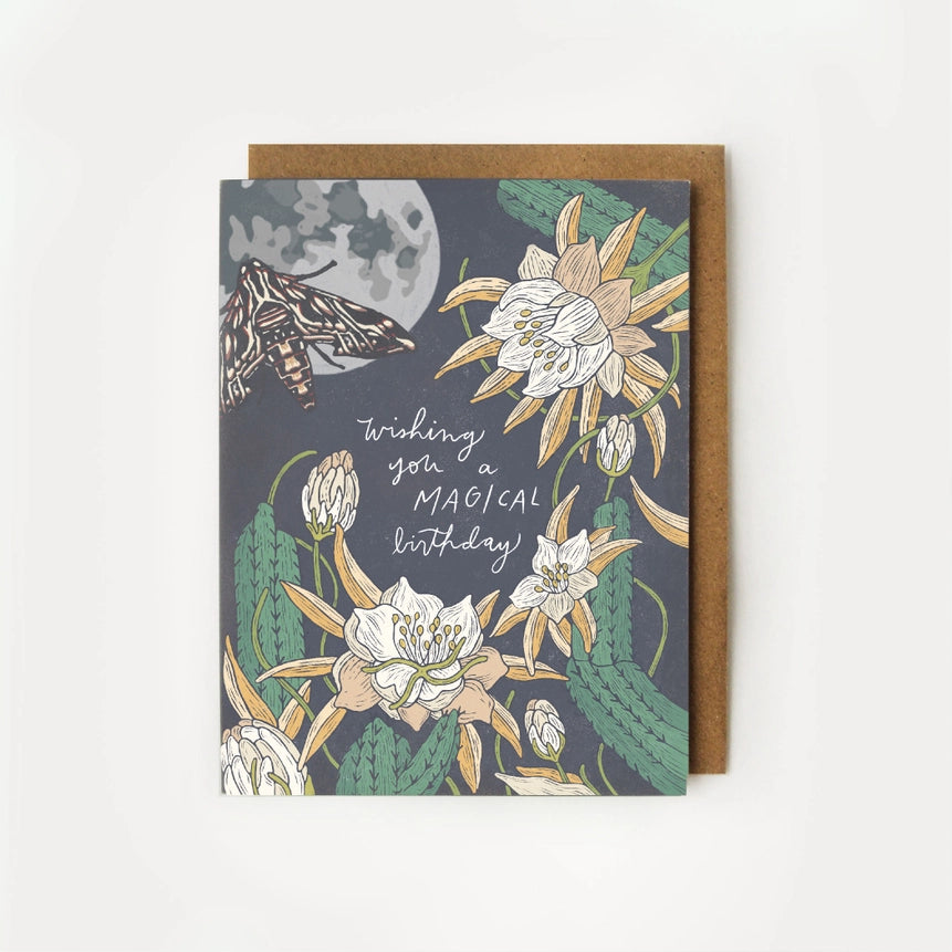 Root & Branch Paper Company Wishing You A Magical Birthday Night Blooming Cereus + Sphinx Greeting Card