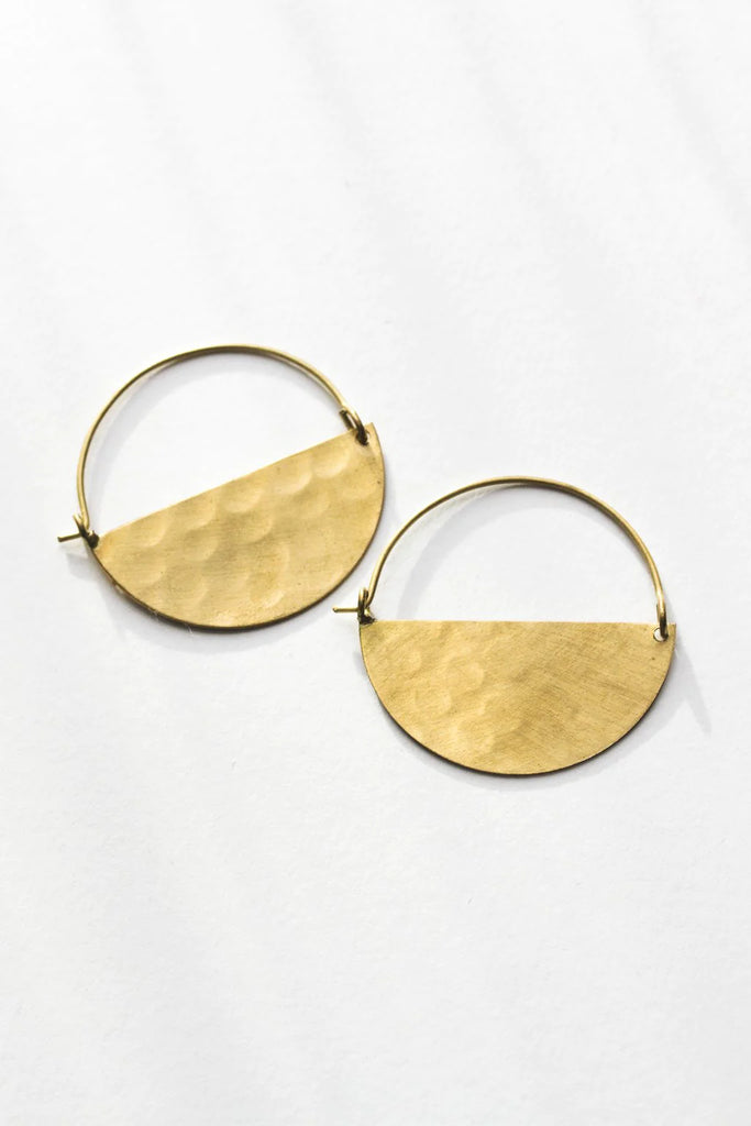 Rover and Kin Handmade Hammered Gold Large Half Moon Earrings 