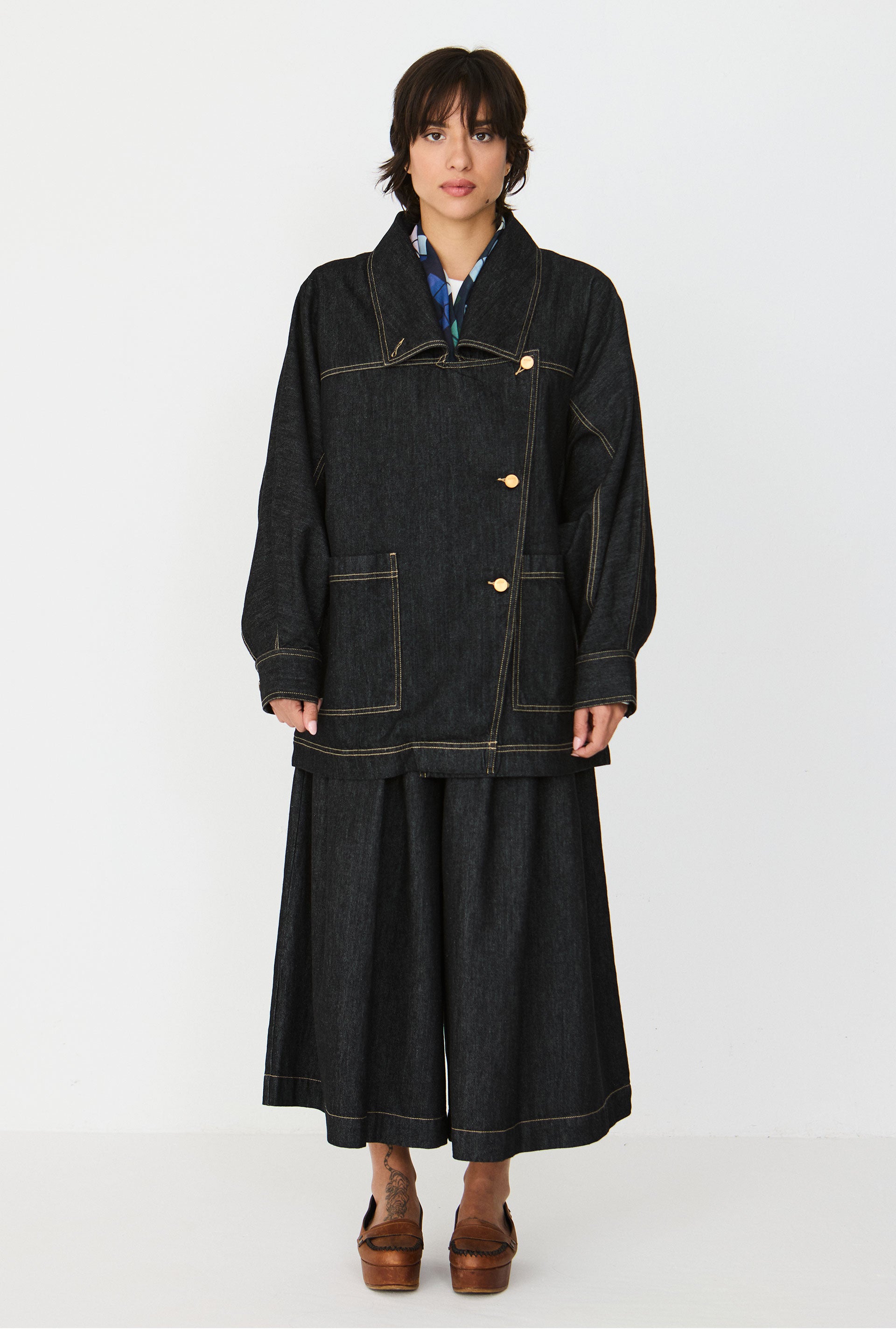 SKFK Clothing Organic Cotton Izar Denim Jacket in Black Denim