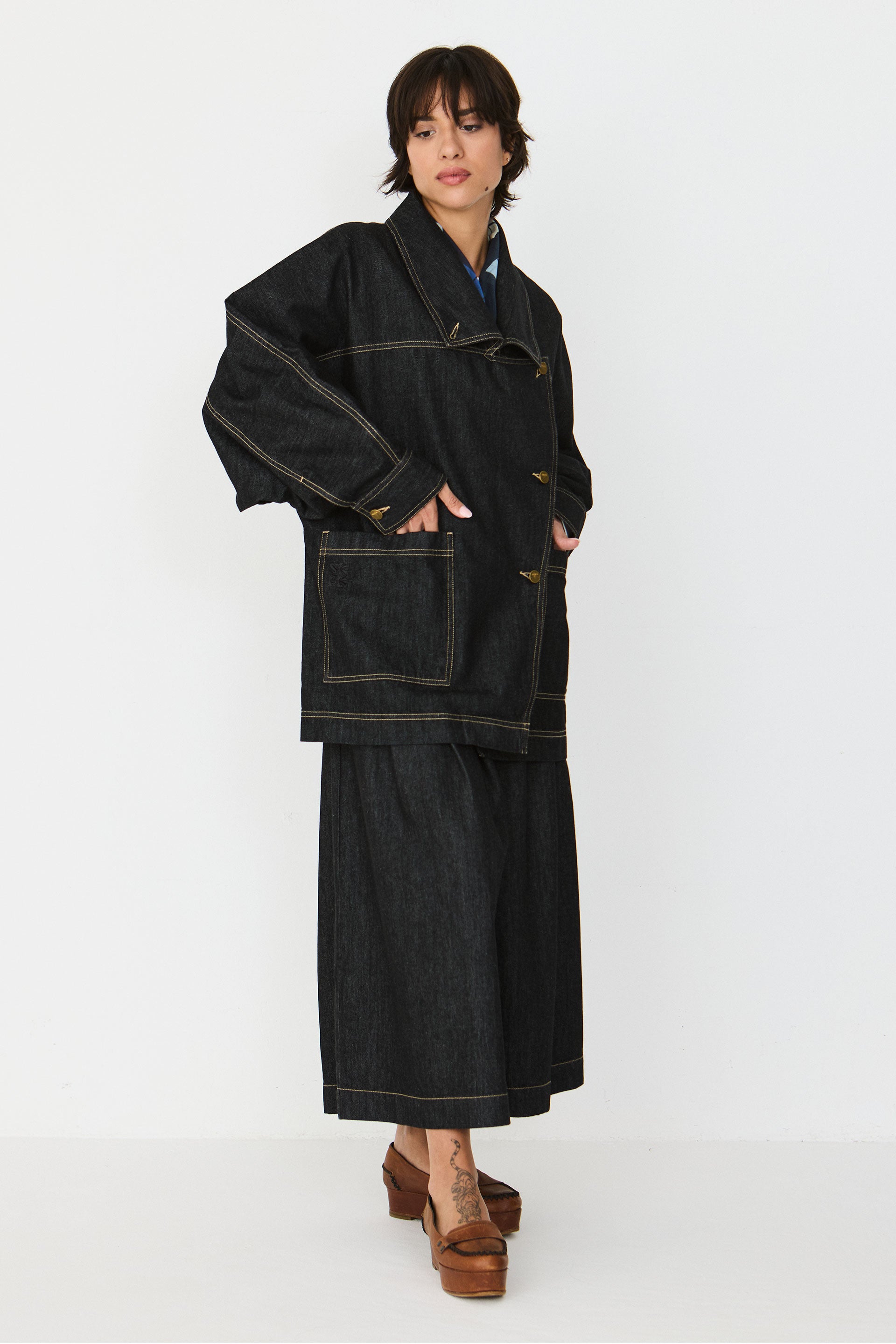 SKFK Clothing Organic Cotton Izar Denim Jacket in Black Denim