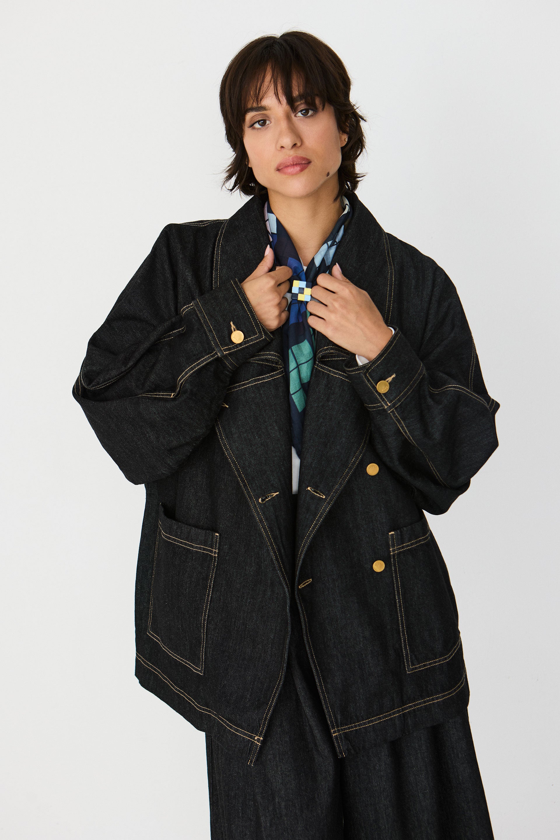 SKFK Clothing Organic Cotton Izar Denim Jacket in Black Denim