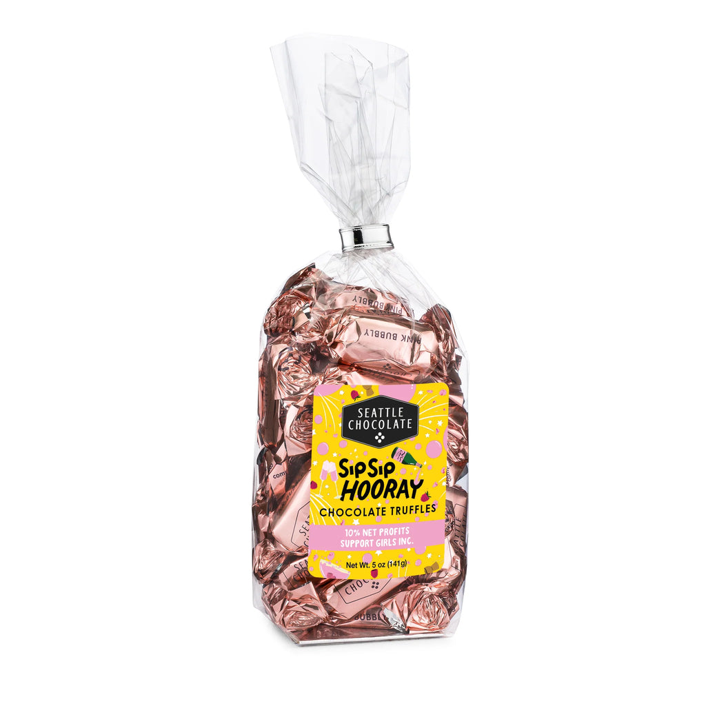 Seattle Chocolate Company Sip Sip Hooray (Pink Bubbly) 5oz Chocolate Truffle Bag - LIMITED SEASONAL