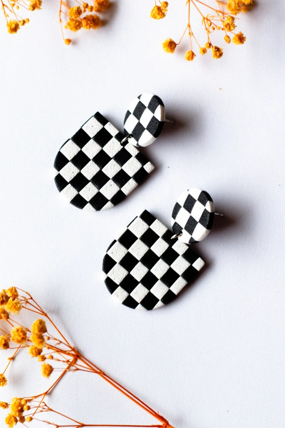 Slow Day Studios Black & White Checker Statement Dangle Earrings