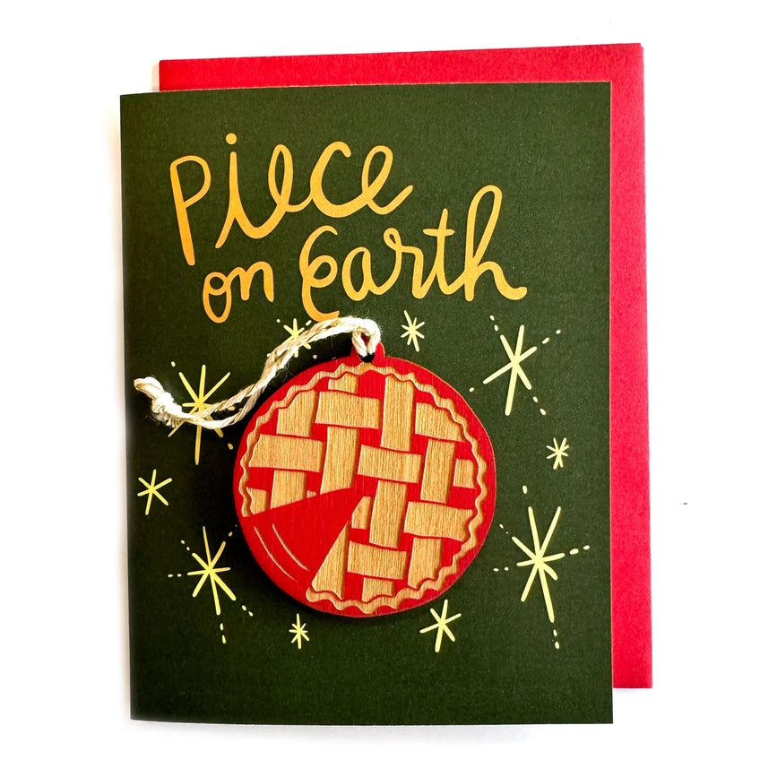 SnowMade Holiday Greeting Card Piece on Earth w/Pie Ornament