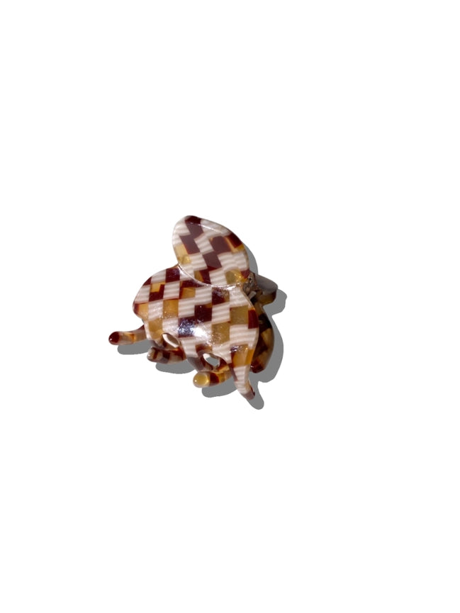 Solar Eclipse Eco-Friendly Handpainted Beige Checkered Mini Hair Claw Clip