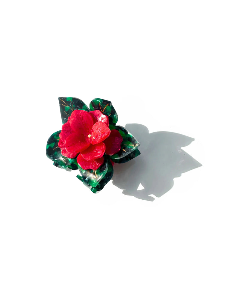 Solar Eclipse Eco-Friendly Handpainted Poinsettia Acetate Claw Hair Clip