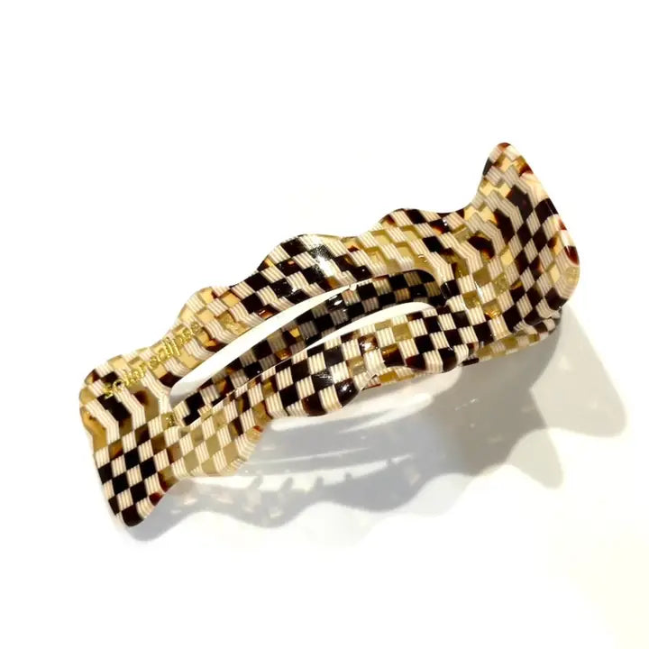 Solar Eclipse Eco-Friendly Handpainted Scalloped Lay Down Hair Claw Clip in Beige Check