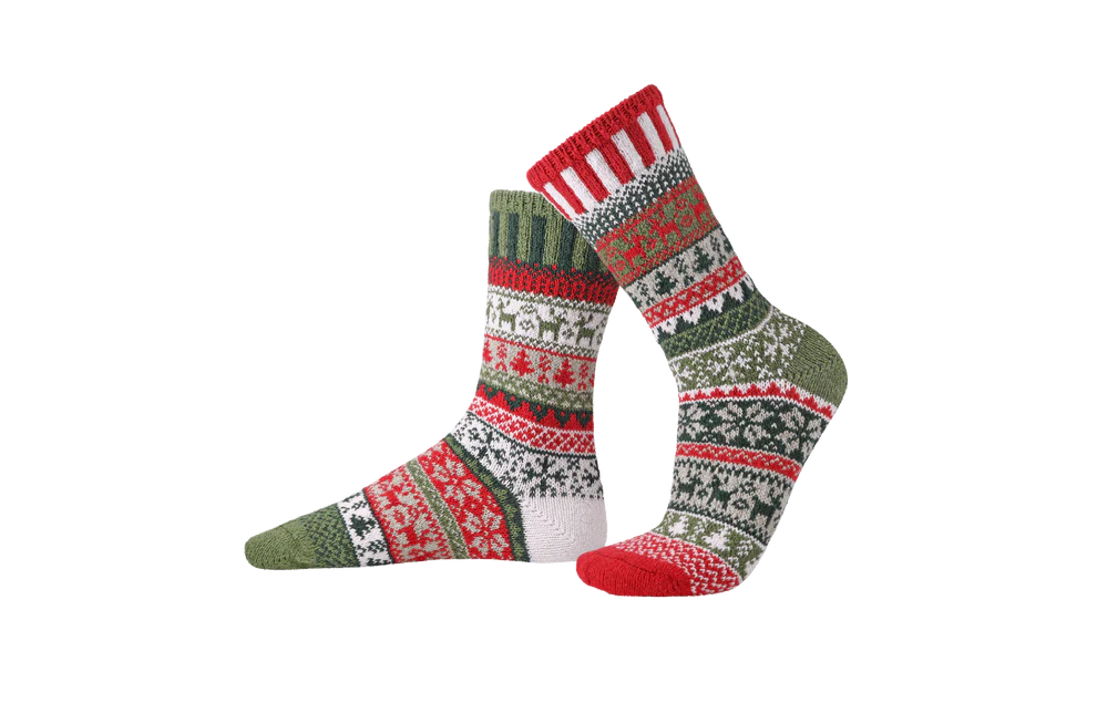 Solmate Socks Mismatched Eco-Friendly Crew Socks - Yuletide