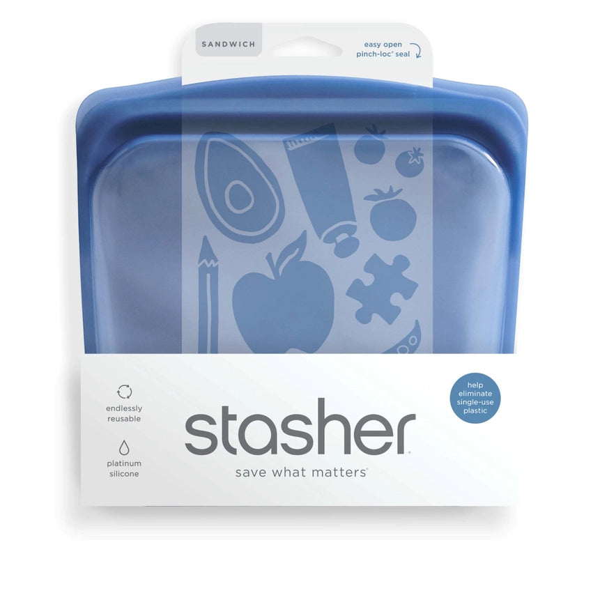 Stasher Reusable Silicone Sandwich Size Container Bag - Deep Ocean