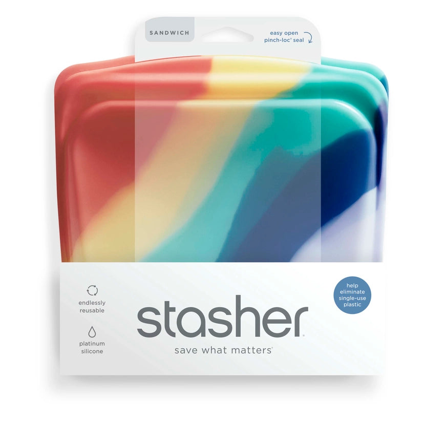 Stasher Reusable Silicone Sandwich Size Container Bag - Rainbow Splash