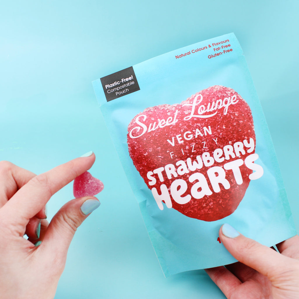 Sweet Lounge Plastic-Free Vegan Fizzy Strawberry Heart Gummies