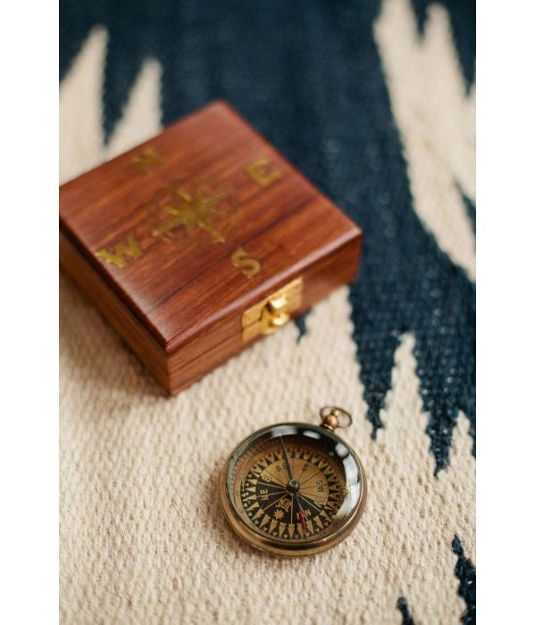 Ten Thousand Villages Brass True North Compass in Shesham Wood Box