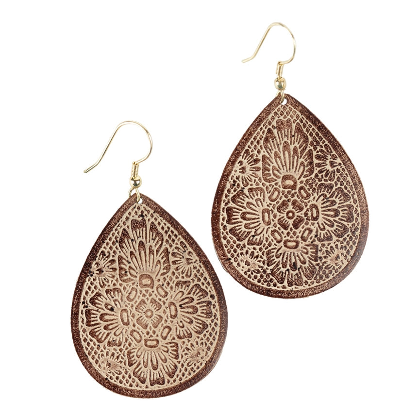 Ten Thousand Villages Handcrafted Embossed Plastic Free Regal Teardrop Earrings