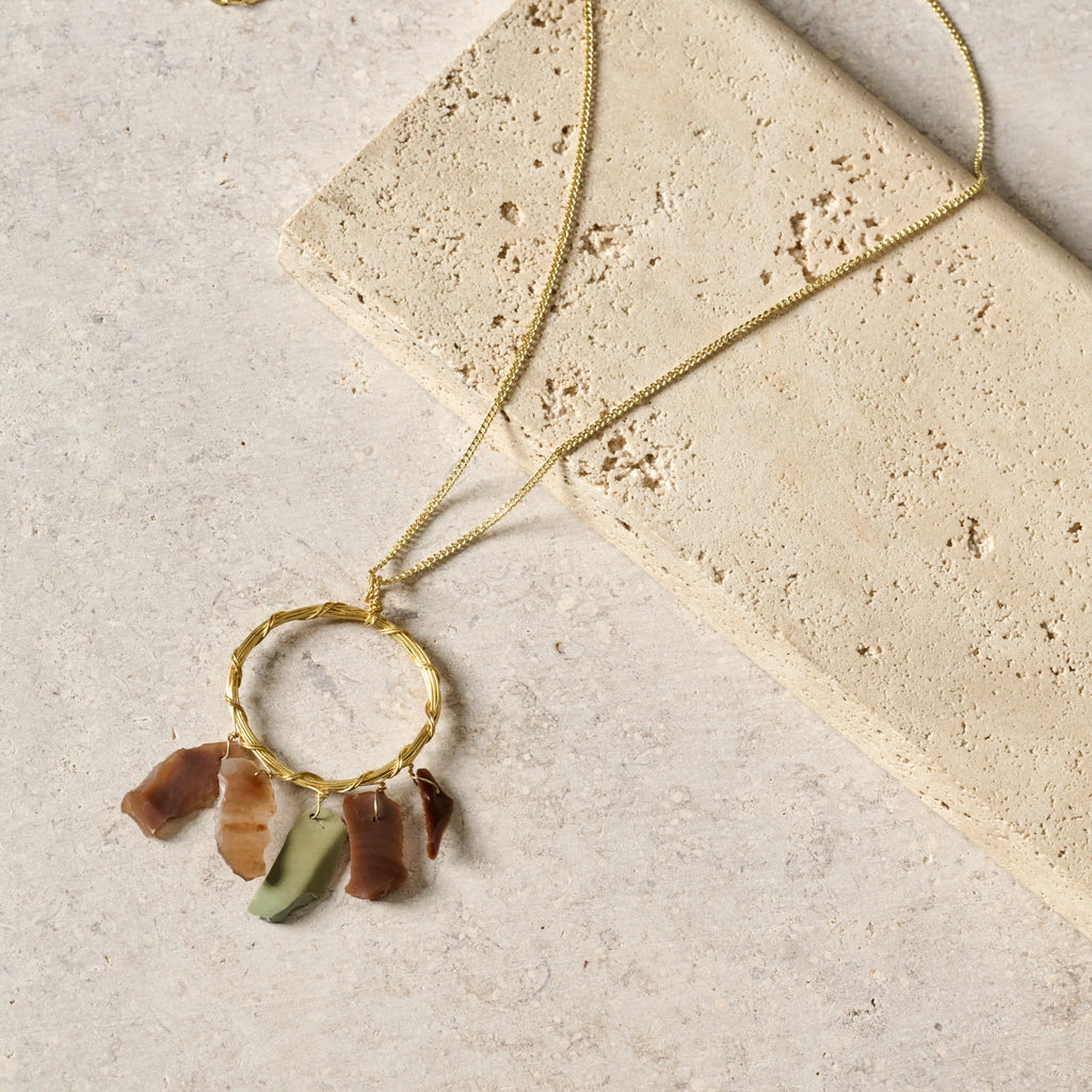 Ten Thousand Villages Handcrafted Plastic Free Saroja Agate Pendant Necklace