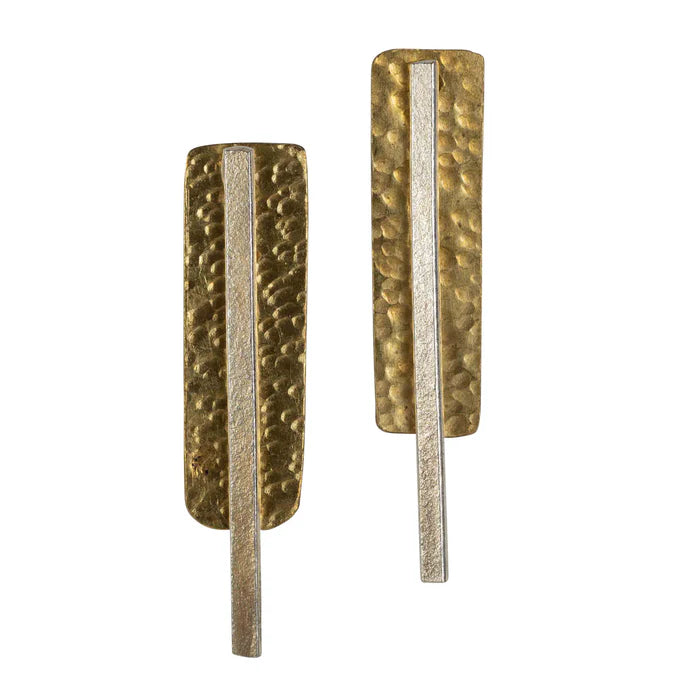 Ten Thousand Villages Plastic Free Silver & Brass Convertible Hammered Drop Earrings