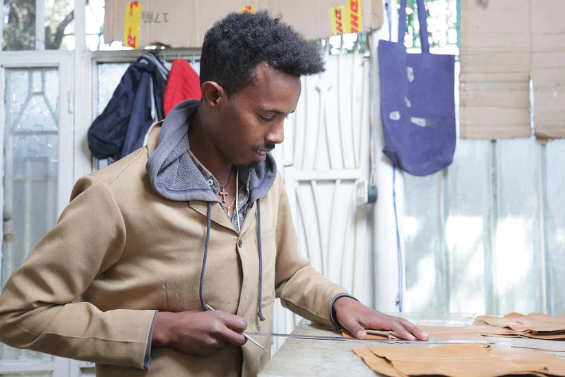 Terra Shepherd Boutique & Apothecary Hand-Stamped Genuine Leather Ethiopian Crossbody Bag - Caramel