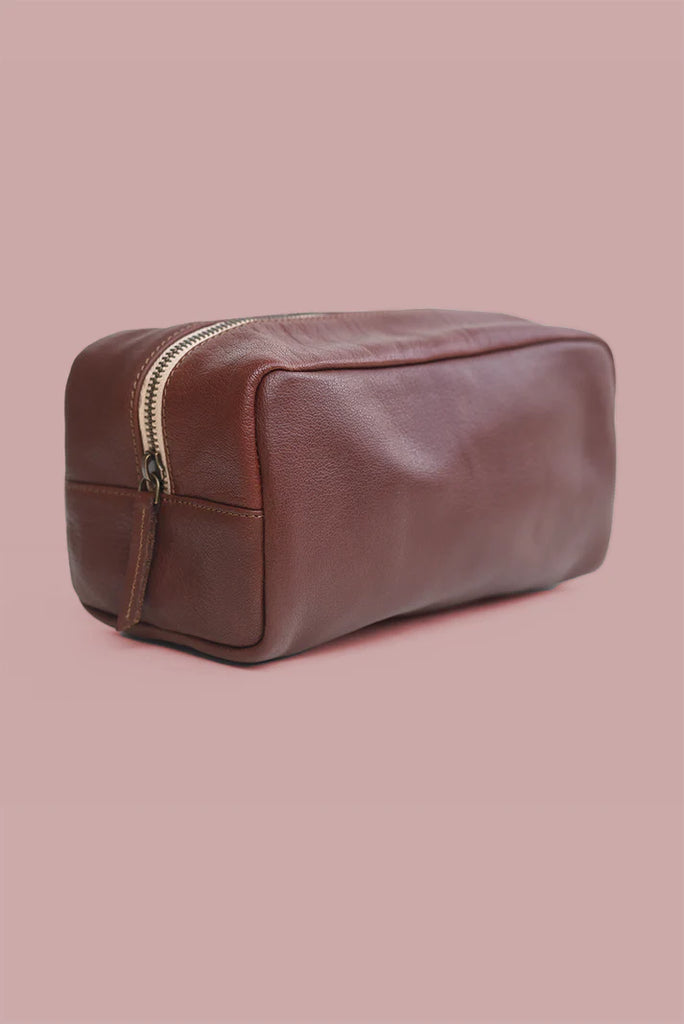 Terra Shepherd Boutique & Apothecary Hand-Stamped Genuine Leather Full-Size Dopp Kit - Chestnut