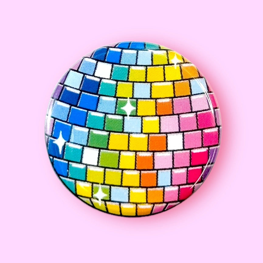 The Hissin' Kitten Button Pin Rainbow Disco Ball