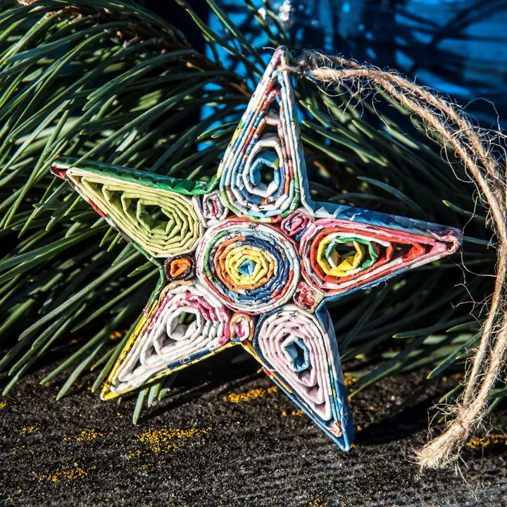 The Upcycled Paper Company Handmade Recycled Paper Star Christmas Ornament