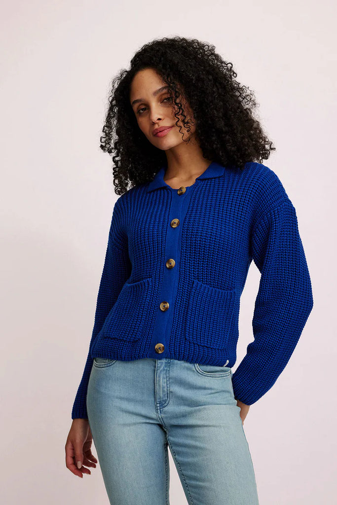 Tranquillo 100% Organic Cotton Knit Retro Look Cardigan Sweater in Ink