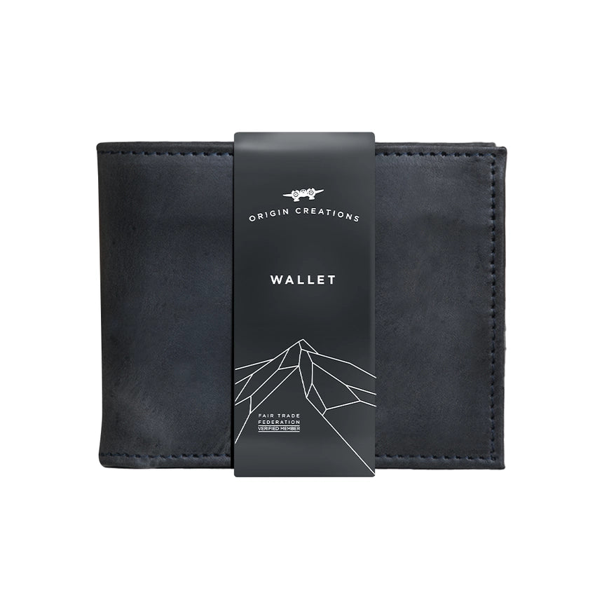 Twin Engines Coffee Origin Creations Handmade Nicaraguan Cowhide Leather Bi-Fold Wallet - Electric Black