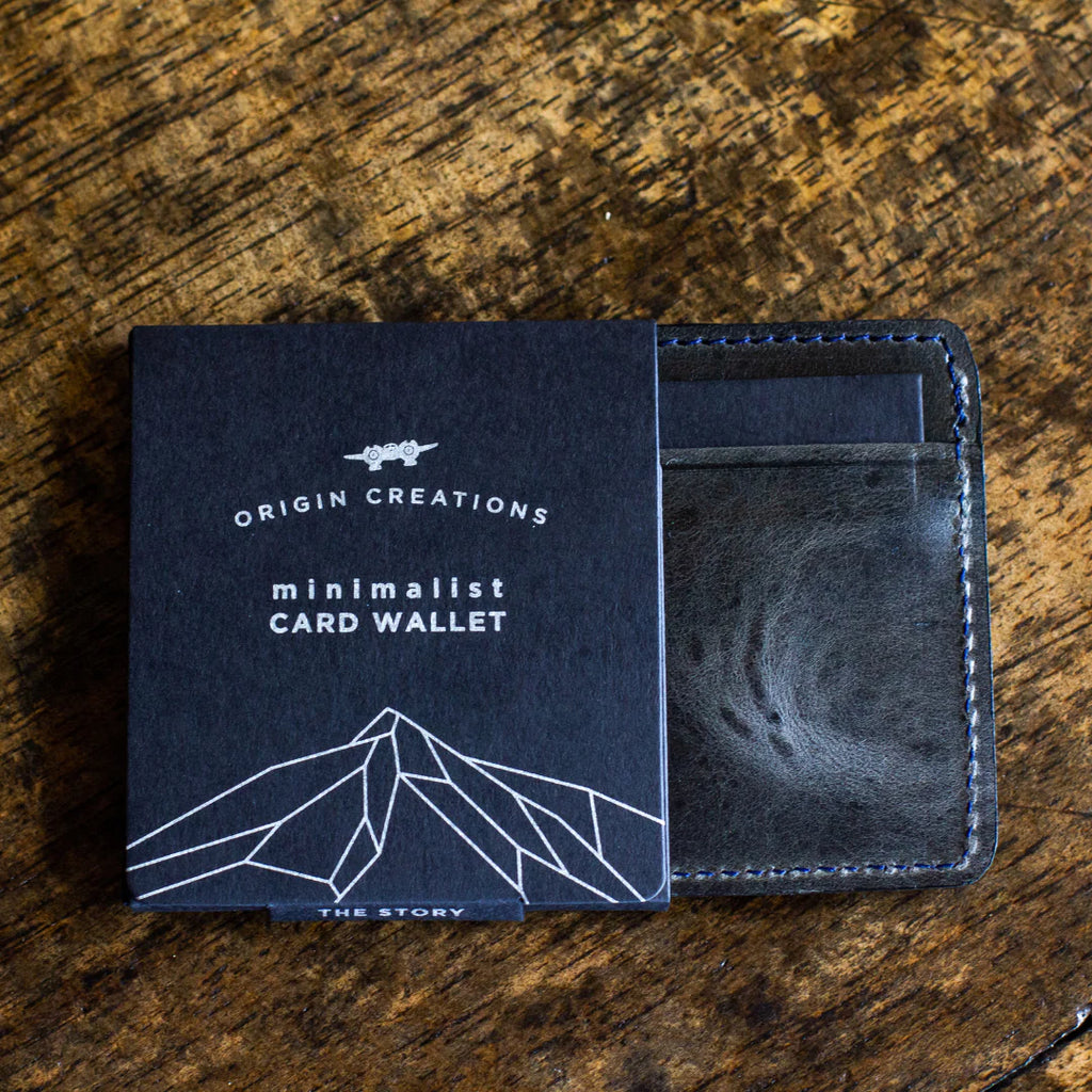 Twin Engines Coffee Origin Creations Handmade Nicaraguan Cowhide Leather Minimalist Card Wallet - Electric Black