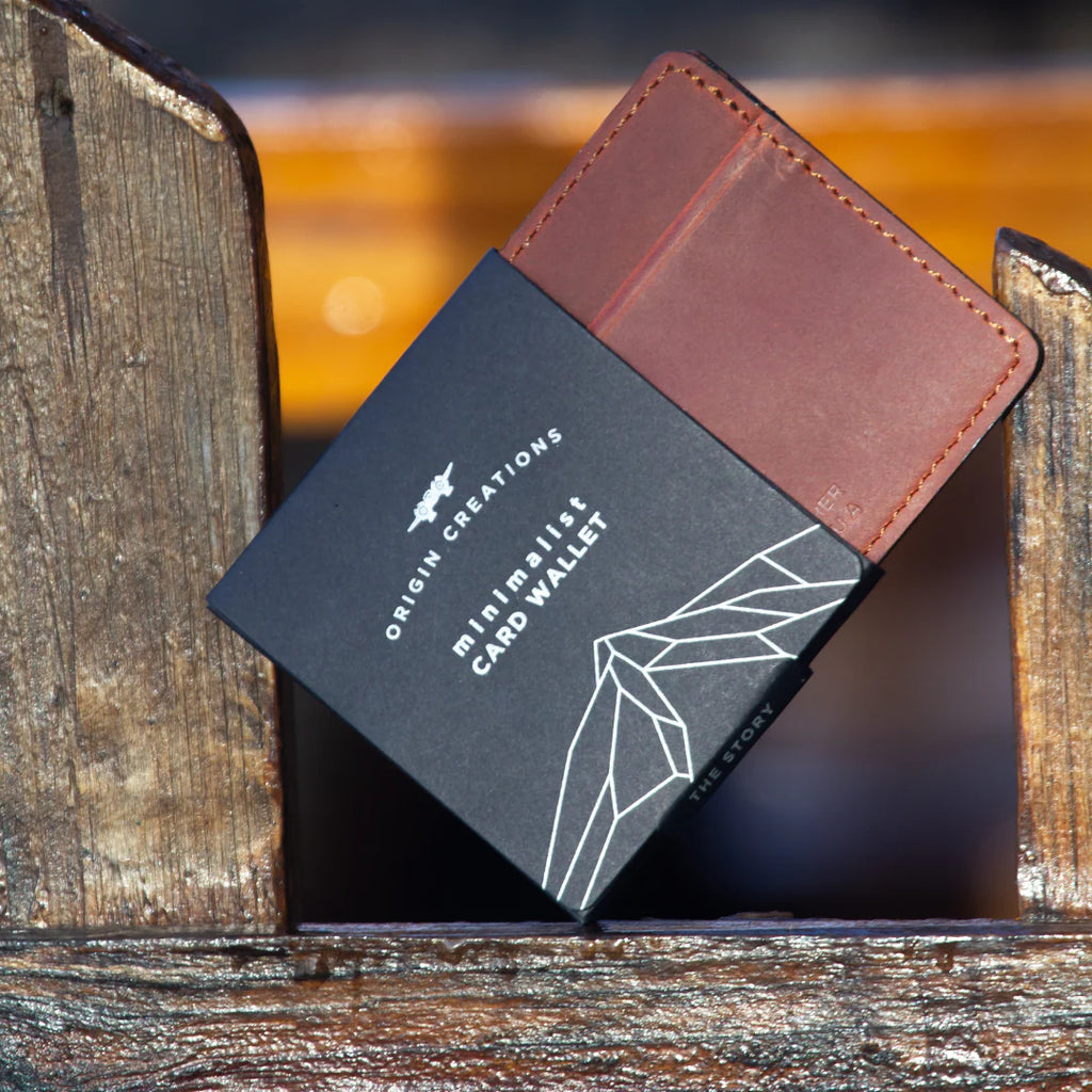 Twin Engines Coffee Origin Creations Handmade Nicaraguan Cowhide Leather Minimalist Card Wallet - Saddle Brown