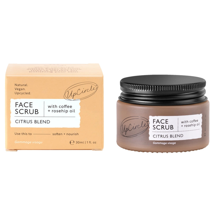 UpCircle Face Scrub with Coffee + Rosehip - Citrus Blend Vegan Exfoliator for Dry Skin - TRAVEL SIZE
