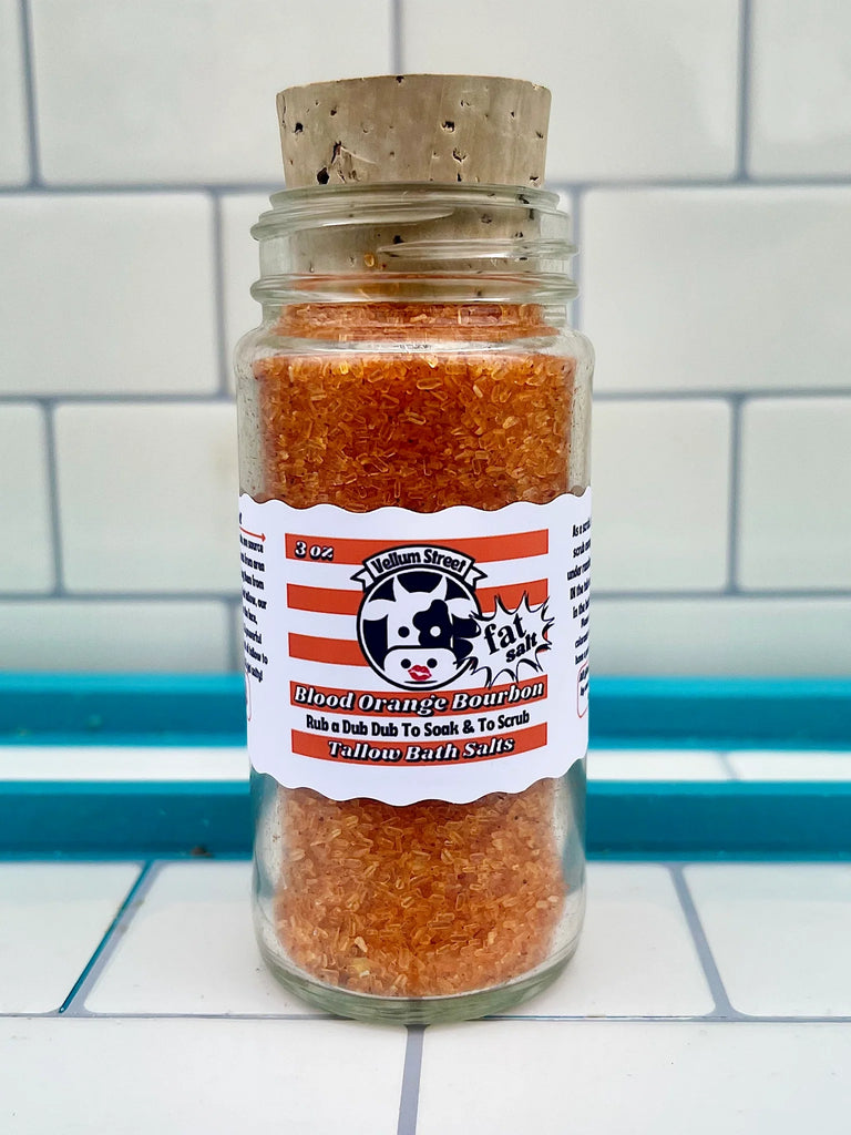 Vellum Street Fat Salt! 3oz Mini Tallow Bath Salts - Blood Orange Bourbon