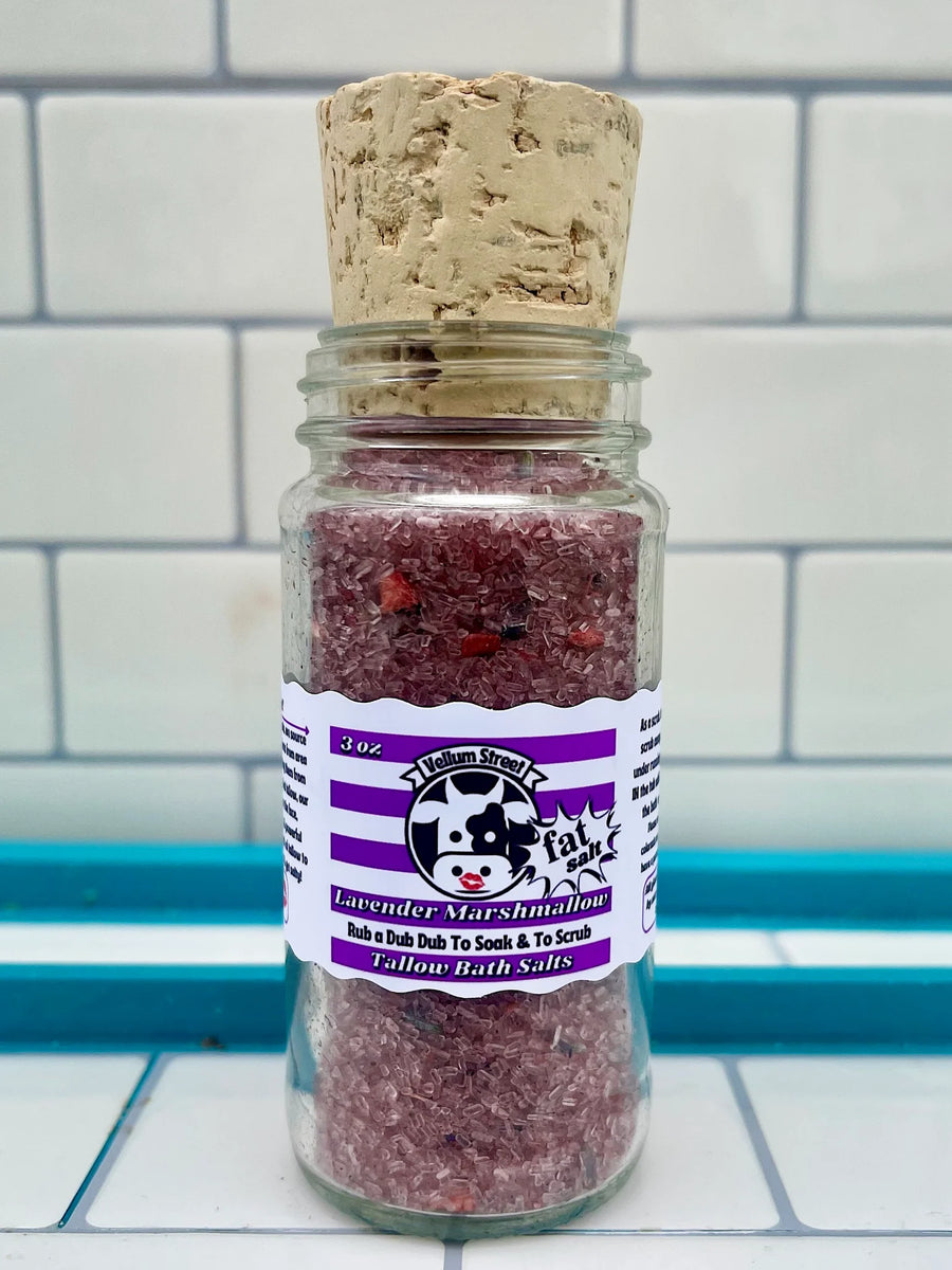 Vellum Street Fat Salt! 3oz Mini Tallow Bath Salts Lavender