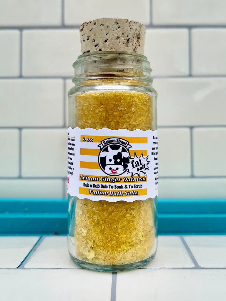 Vellum Street Fat Salt! 3oz Mini Tallow Bath Salts - Lemon Ginger Oatmeal