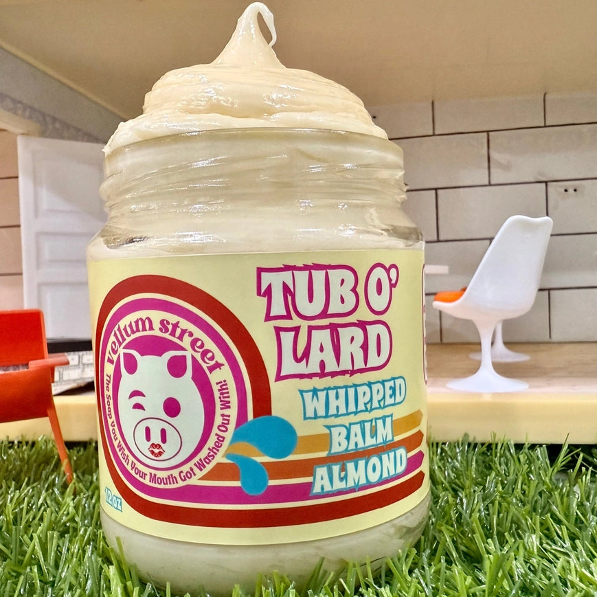 Vellum Street Tub O' Lard ALMOND Whipped Face & Body Balm 12oz