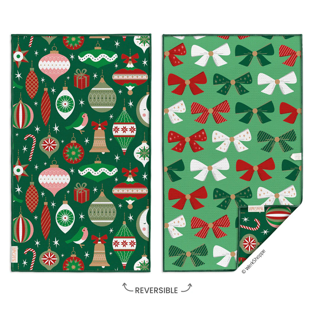 WerkShoppe Ornaments & Bows Christmas Microfiber Kitchen Towel 