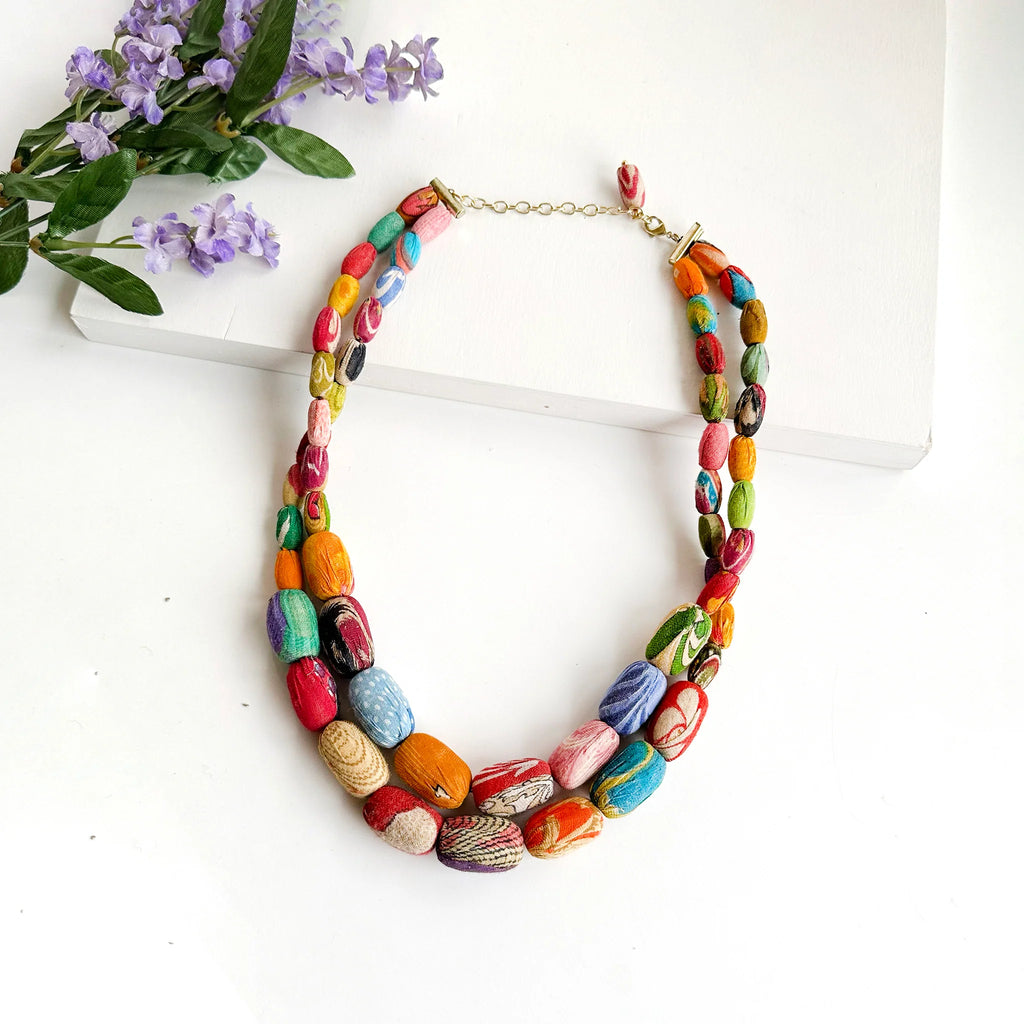 WorldFinds Fair Trade Handmade Kantha Elliptical Layers Necklace