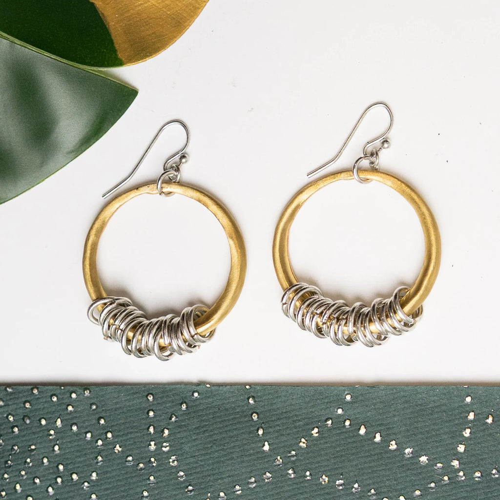 WorldFinds Fair Trade Handmade Mixed Metal Dangling Circlet Hoop Earrings