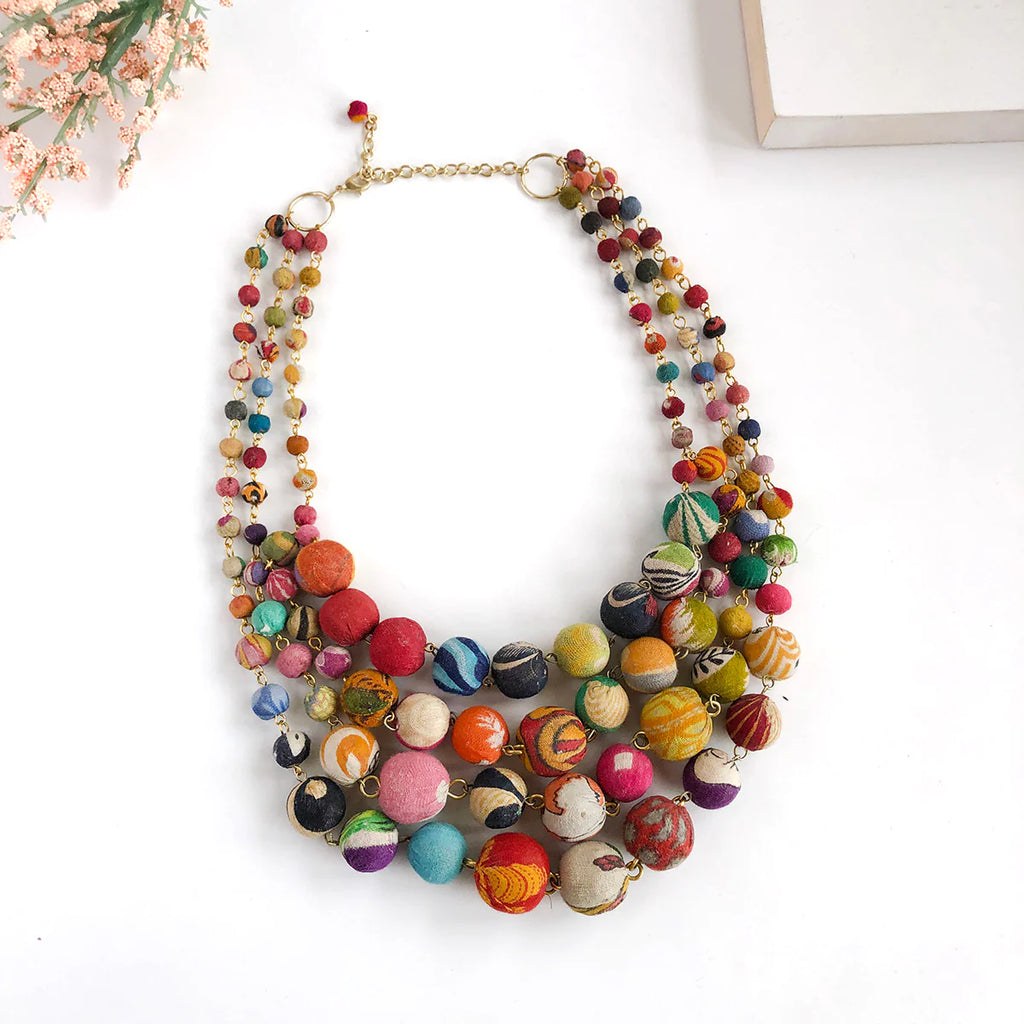 WorldFinds Handmade Fair Trade Beaded Cascading Kantha Necklace