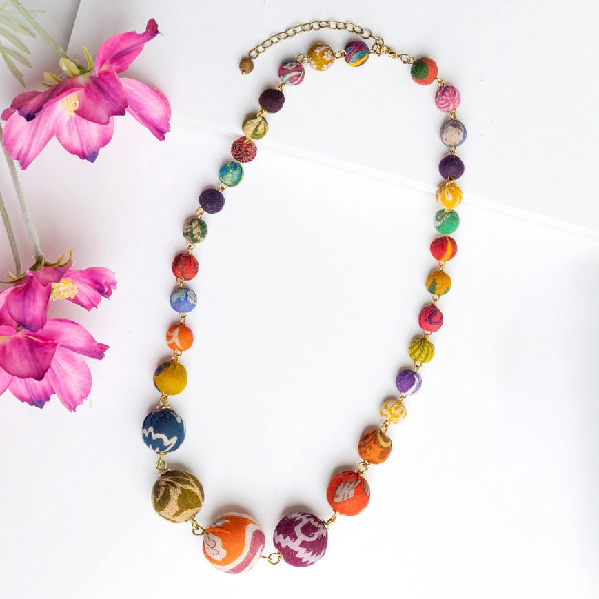 WorldFinds Handmade Fair Trade Threaded Kantha Graduated Necklace