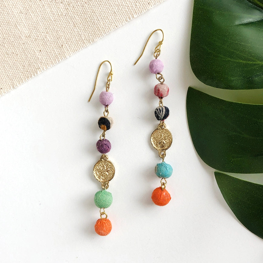 WorldFinds Handmade Fair Trade Kantha Raindrop Earrings 