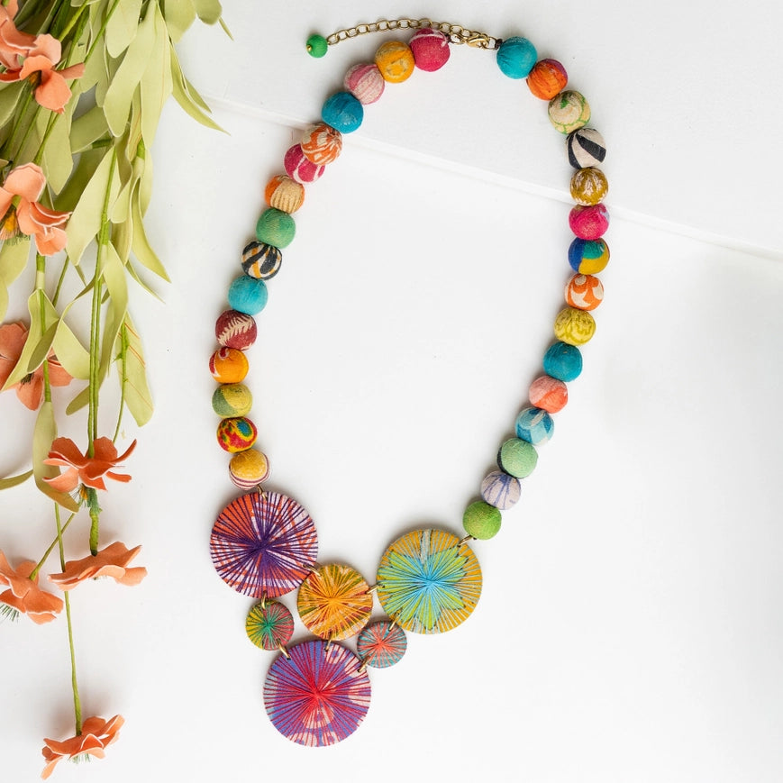WorldFinds Handmade Fair Trade Kantha Threadburst Necklace
