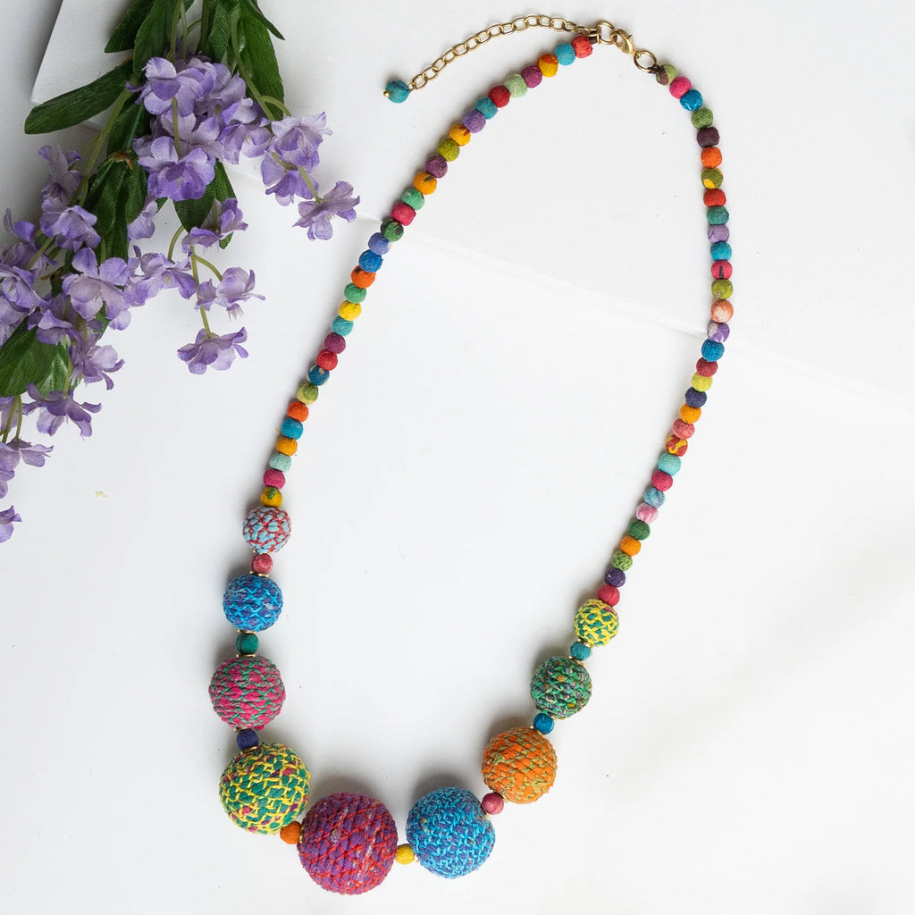 WorldFinds Handmade Fair Trade Threaded Kantha Graduated Necklace