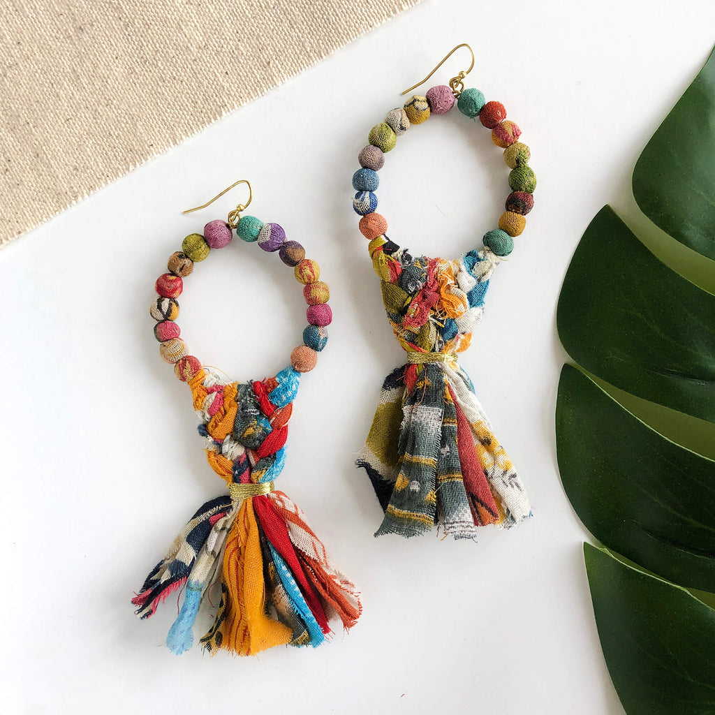 WorldFinds Handmade Fair Trade Kyla Kantha Statement Earrings