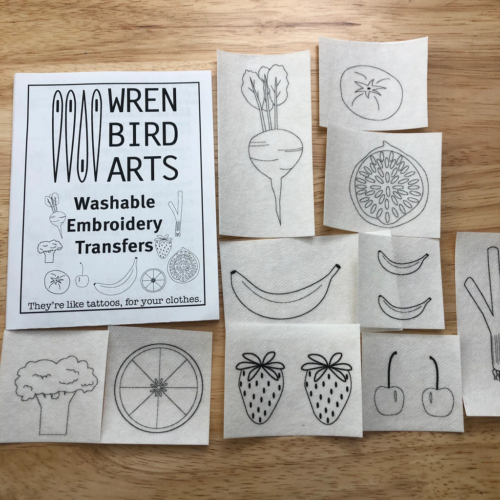 WrenBirdArts Washable Embroidery Transfers - Fruits & Vegetables