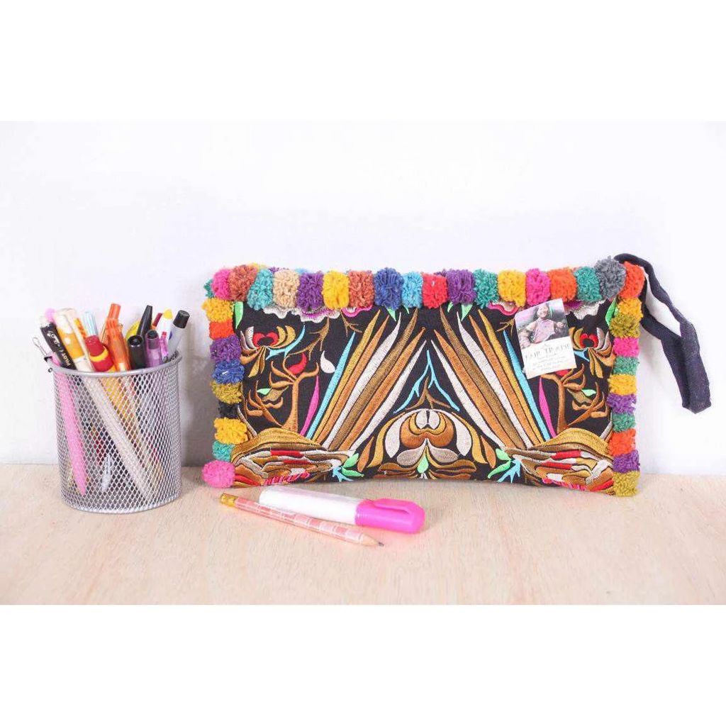 Lumily Multi-Color Pom Pom Wristlet Bag