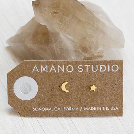 Amano Studio Night Sky Moon and Star Stud Earrings