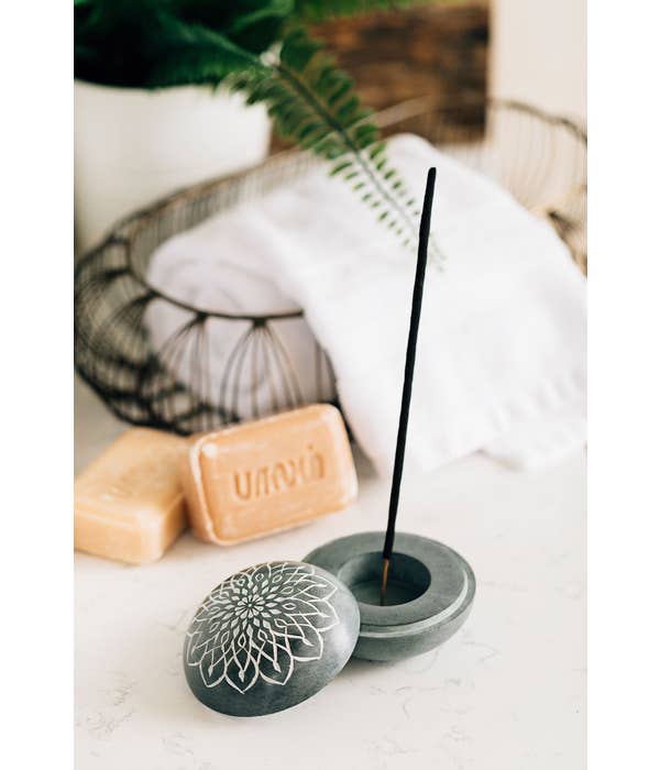Gray Stone Incense and Candle Holder - Ten Thousand Villages