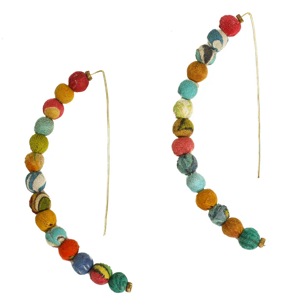 WorldFinds Upcycled Kantha Arc Earrings - Handmade Fair Trade