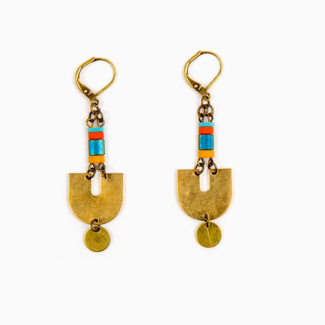 Altiplano Fair Trade Miyuki Bead and Brass Graphic Earrings  - Made in Guatemala