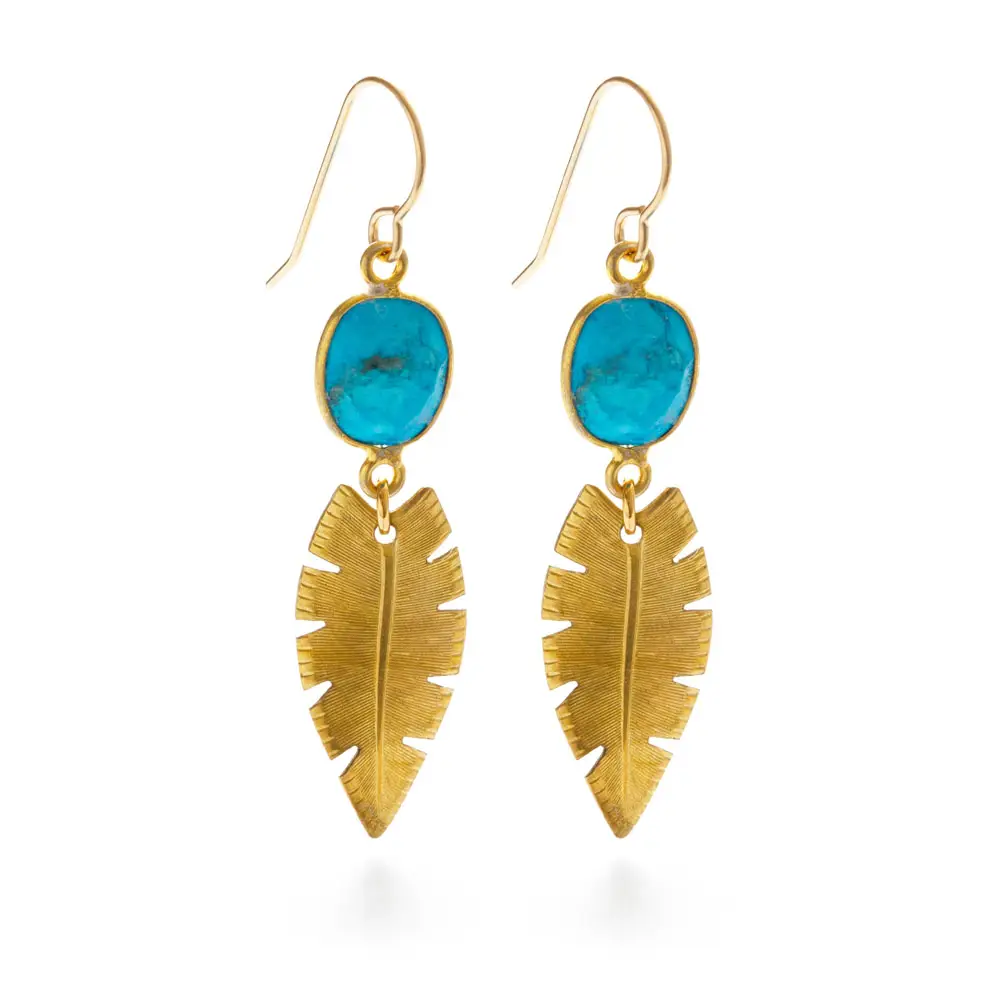 Amano Studio Jewelry Gold Palm Leaves and Turquoise Earrings