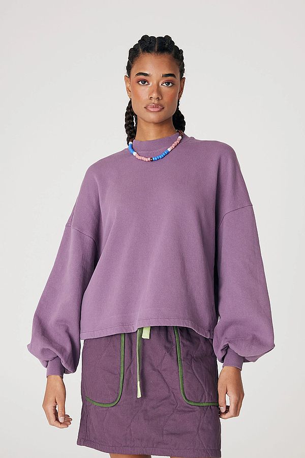 Back Beat Co. Recycled Cotton Puff Sleeve Sweatshirt in Plum
