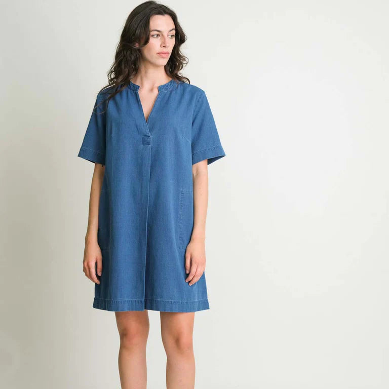 Bibico Wren Pull On Dress in 100% Cotton Blue Denim